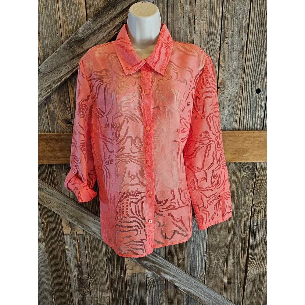 Chicos choices linen blend sheer mixed media layering cardigan L ^